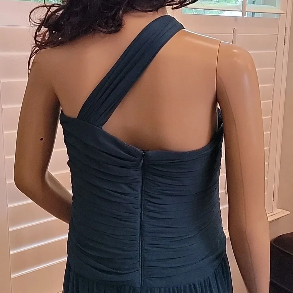 Teal green one shoulder evening gown petite Alex evenings size 12P - Picture 9 of 16